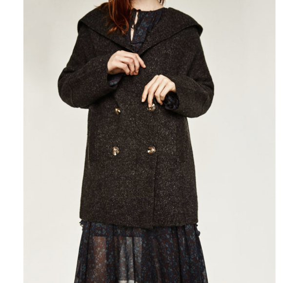 Zara Double Breasted Over Size Hooded Cardigan - Picture 2 of 8